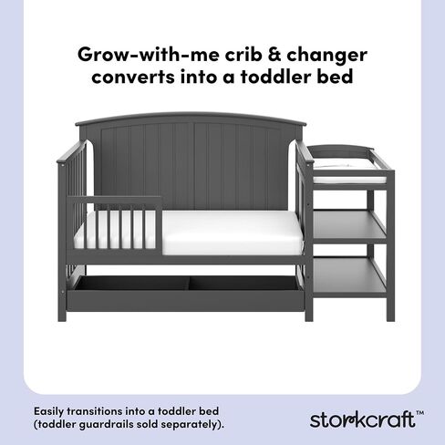 Storkcraft Steveston 5-in-1 Convertible Crib & Changer, Gray | GREENGUARD Gold Certified, Fits Standard Crib Mattress, Converts to Toddler Bed and Full Bed, 4 Adjustable Mattress Heights in Kuwait