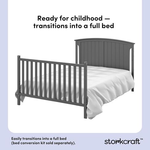 Storkcraft Steveston 5-in-1 Convertible Crib & Changer, Gray | GREENGUARD Gold Certified, Fits Standard Crib Mattress, Converts to Toddler Bed and Full Bed, 4 Adjustable Mattress Heights in Kuwait