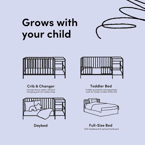 Storkcraft Steveston 5-in-1 Convertible Crib & Changer, Gray | GREENGUARD Gold Certified, Fits Standard Crib Mattress, Converts to Toddler Bed and Full Bed, 4 Adjustable Mattress Heights in Kuwait