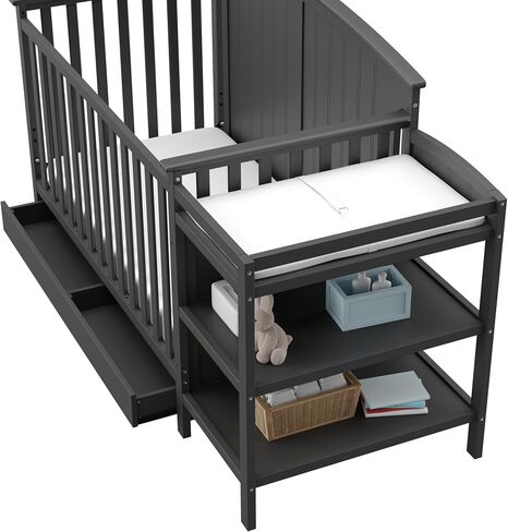 Storkcraft Steveston 5-in-1 Convertible Crib & Changer, Gray | GREENGUARD Gold Certified, Fits Standard Crib Mattress, Converts to Toddler Bed and Full Bed, 4 Adjustable Mattress Heights in Kuwait