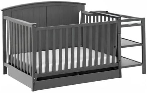 Storkcraft Steveston 5-in-1 Convertible Crib & Changer, Gray | GREENGUARD Gold Certified, Fits Standard Crib Mattress, Converts to Toddler Bed and Full Bed, 4 Adjustable Mattress Heights in Kuwait