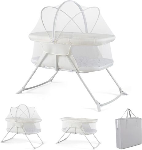 BABY JOY 2 in 1 Bassinet, Foldable Bedside Crib with Breathable Mesh, Comfortable Mattress, Zippered Net Canopy & Portable Bag, Bassinet Bedside Sleeper for Baby, Infant & Newborn (Gray) in Kuwait