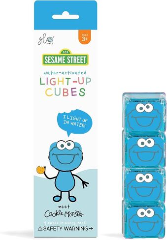 Glo Pals Sesame Street Water-Activated Light-Up Cubes Only, Elmo 4 Pack | Sesame Street Cubes Glow Red On Contact With Water, Non-Toxic and Mold Free, Builds Fine Motor and Color Skills in Kuwait