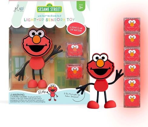 Glo Pals Sesame Street Water-Activated Light-Up Cubes Only, Elmo 4 Pack | Sesame Street Cubes Glow Red On Contact With Water, Non-Toxic and Mold Free, Builds Fine Motor and Color Skills in Kuwait