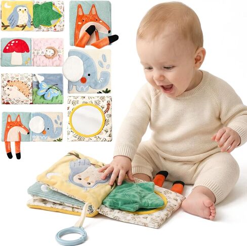 Macabaka Montessori Soft Baby Book - Sensory Book for Babies 0-12 Months with Crinkle Paper, Touch & Feel Textures, Baby Safe Mirror & Teether. Educational Infant Toys for Tummy Time, Newborn in Kuwait