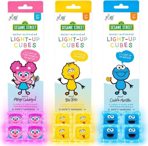 Glo Pals Sesame Street Water-Activated Light-Up Cubes Only, Elmo 4 Pack | Sesame Street Cubes Glow Red On Contact With Water, Non-Toxic and Mold Free, Builds Fine Motor and Color Skills in Kuwait