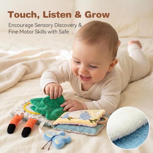 Macabaka Montessori Soft Baby Book - Sensory Book for Babies 0-12 Months with Crinkle Paper, Touch & Feel Textures, Baby Safe Mirror & Teether. Educational Infant Toys for Tummy Time, Newborn in Kuwait