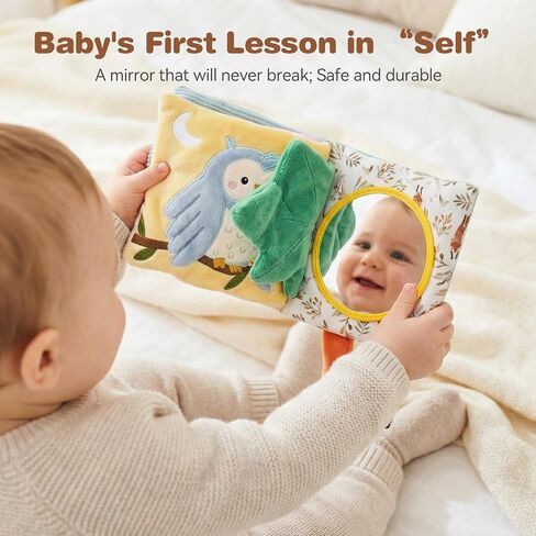 Macabaka Montessori Soft Baby Book - Sensory Book for Babies 0-12 Months with Crinkle Paper, Touch & Feel Textures, Baby Safe Mirror & Teether. Educational Infant Toys for Tummy Time, Newborn in Kuwait