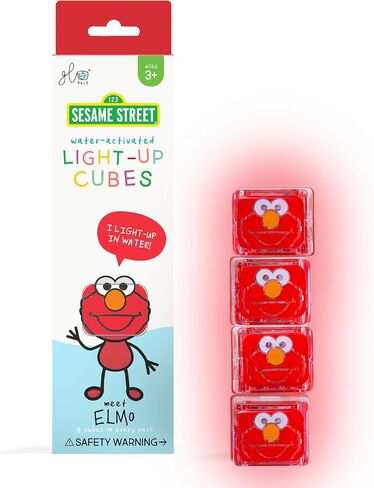 Glo Pals Sesame Street Water-Activated Light-Up Cubes Only, Elmo 4 Pack | Sesame Street Cubes Glow Red On Contact With Water, Non-Toxic and Mold Free, Builds Fine Motor and Color Skills in Kuwait