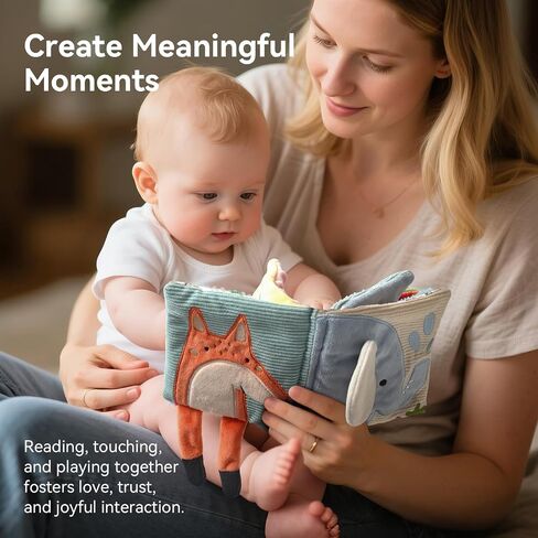 Macabaka Montessori Soft Baby Book - Sensory Book for Babies 0-12 Months with Crinkle Paper, Touch & Feel Textures, Baby Safe Mirror & Teether. Educational Infant Toys for Tummy Time, Newborn in Kuwait