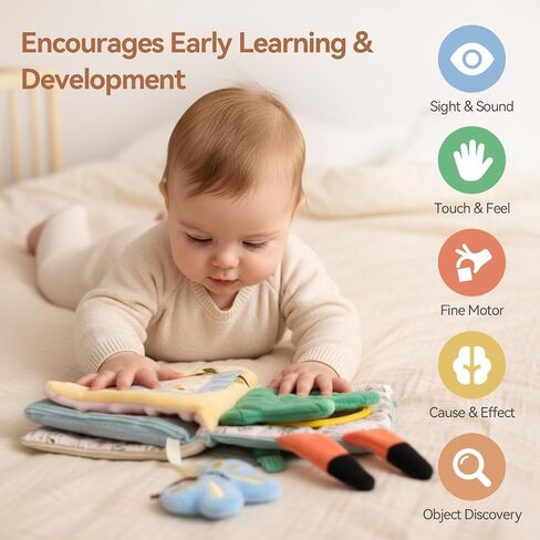 Macabaka Montessori Soft Baby Book - Sensory Book for Babies 0-12 Months with Crinkle Paper, Touch & Feel Textures, Baby Safe Mirror & Teether. Educational Infant Toys for Tummy Time, Newborn in Kuwait