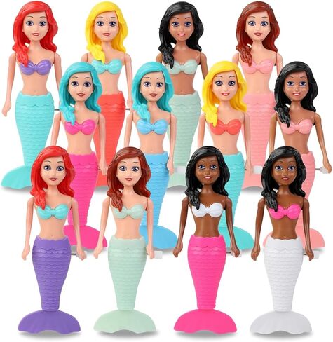 Mermaid Bath Toys for Toddlers Kids Girls - Princess Wind Up Tail Flap Floating Water Bathtub Toys, Swimming Pool Bathing Time Fun (4 Pack) in Kuwait