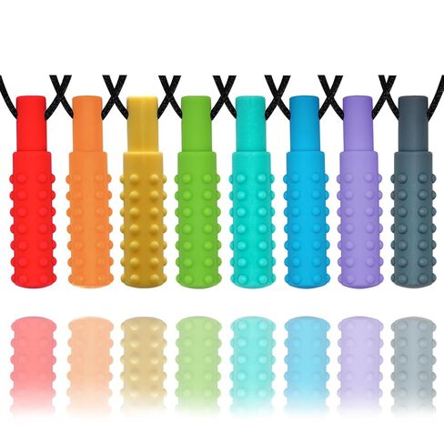 Sensory Chew Necklaces for Boys and Girls, 8 Pack Chew Necklace for Sensory Kids with Autism, ADHD, SPD, Biting, Silicone Oral Sensory Toys for Autism Adults Reduce Chewing Anxiety Fidget in Kuwait