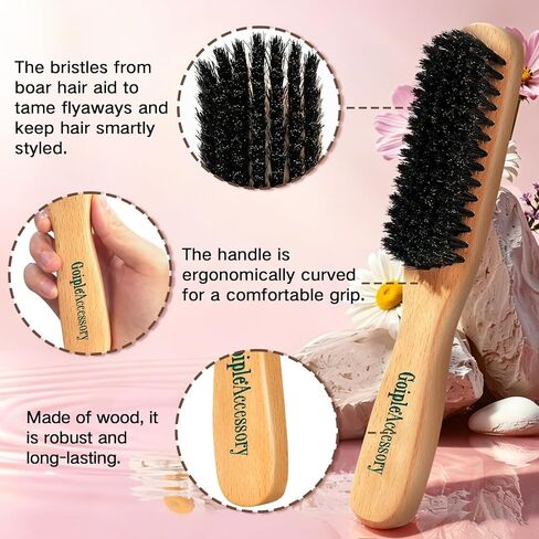 Boar Bristle Slick Back Hair Brush & Hair Wax Stick for Smooth Flyaways, Frizz, Sleek Ponytail, Buns and Edge Baby Hair | Hair Comb, Edge Brush, Teasing Brush, Rat Tail Comb Styling Accessories in Kuwait