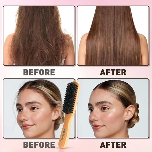 Boar Bristle Slick Back Hair Brush & Hair Wax Stick for Smooth Flyaways, Frizz, Sleek Ponytail, Buns and Edge Baby Hair | Hair Comb, Edge Brush, Teasing Brush, Rat Tail Comb Styling Accessories in Kuwait