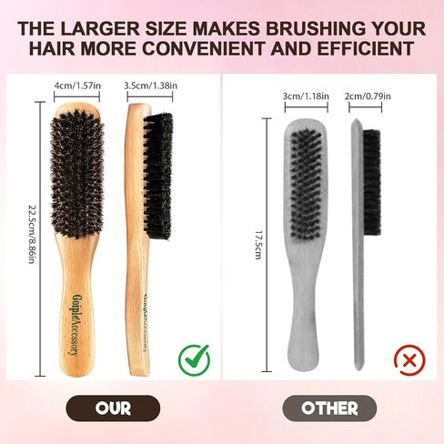 Boar Bristle Slick Back Hair Brush & Hair Wax Stick for Smooth Flyaways, Frizz, Sleek Ponytail, Buns and Edge Baby Hair | Hair Comb, Edge Brush, Teasing Brush, Rat Tail Comb Styling Accessories in Kuwait