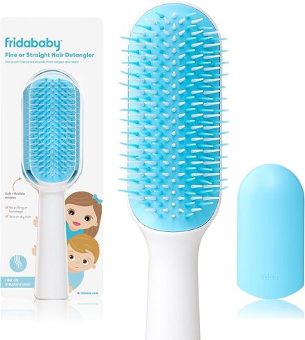 Frida Baby Detangling Hairbrush for Thick or Curly Hair, Toddler Hairbrush, Detangler Brush for Kids, Wide-Tooth Comb & Bristle Combo, Loosens Knots Without Tears or Breakage, Wet or Dry Use, Teal in Kuwait