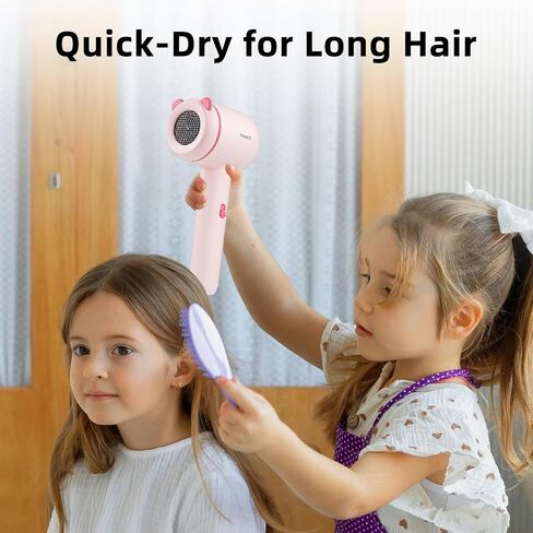 YALICE Kids Hair Dryer, Travel Small Hair Dryer for Children, Mini Ionic Quiet Kids Blow Dryer with ALCI Safety Plug, 3 Speed Settings, Anti-Scald, Kids Birthday Gift for Baby Hair Accessories, Pink in Kuwait