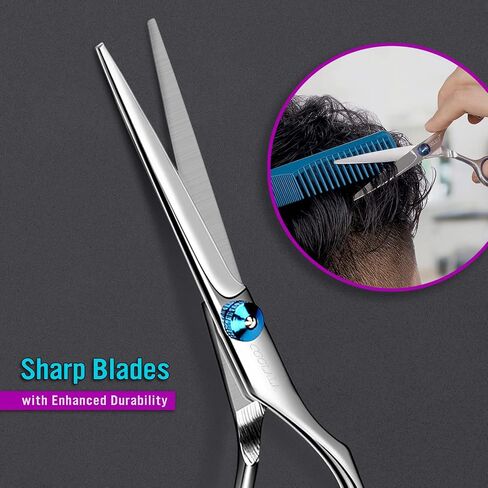 COOLALA Stainless Steel Hair Cutting Scissors 6.5 Inch Hairdressing Razor Shears Professional Salon Barber Haircut Scissors, One Comb Included, Home Use for Man Woman Adults Kids Babies in Kuwait