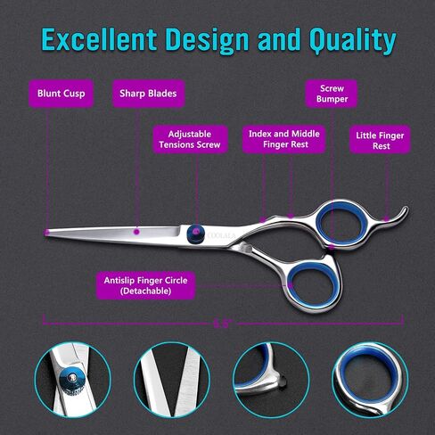 COOLALA Stainless Steel Hair Cutting Scissors 6.5 Inch Hairdressing Razor Shears Professional Salon Barber Haircut Scissors, One Comb Included, Home Use for Man Woman Adults Kids Babies in Kuwait