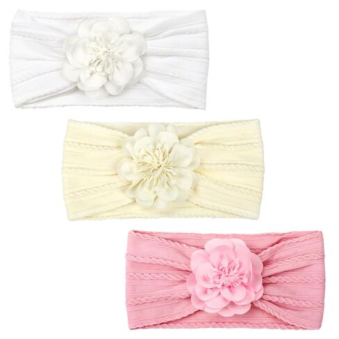 3 Pcs Baby Girls Headband,Flower Nylon Headbands Baby Shower Gifts | Baby Girl Newborn Essentials,Hair Accessories for Infant Toddler Kids,Baby Girl Accessories,Soft Hairbands in Kuwait