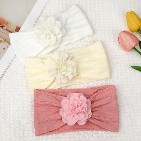 3 Pcs Baby Girls Headband,Flower Nylon Headbands Baby Shower Gifts | Baby Girl Newborn Essentials,Hair Accessories for Infant Toddler Kids,Baby Girl Accessories,Soft Hairbands in Kuwait