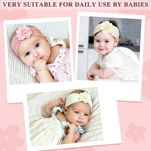 3 Pcs Baby Girls Headband,Flower Nylon Headbands Baby Shower Gifts | Baby Girl Newborn Essentials,Hair Accessories for Infant Toddler Kids,Baby Girl Accessories,Soft Hairbands in Kuwait