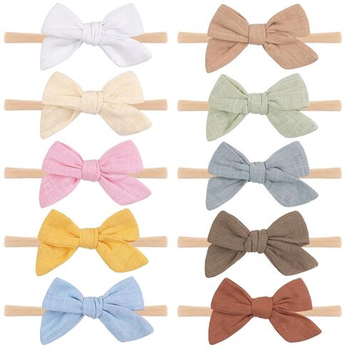 CÉLLOT Baby Girls Headbands 3.5in Hair Bows Cotton Linen Soft Hairbands | Handmade Hair Accessories for Newborn Infant Toddlers Little Girl and Kids | Fabric Baby Bows | Gift for Baby Girls in Kuwait