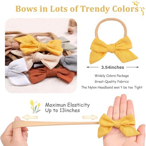 CÉLLOT Baby Girls Headbands 3.5in Hair Bows Cotton Linen Soft Hairbands | Handmade Hair Accessories for Newborn Infant Toddlers Little Girl and Kids | Fabric Baby Bows | Gift for Baby Girls in Kuwait