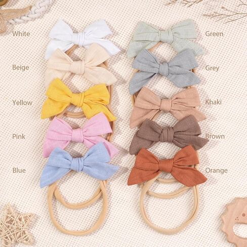 CÉLLOT Baby Girls Headbands 3.5in Hair Bows Cotton Linen Soft Hairbands | Handmade Hair Accessories for Newborn Infant Toddlers Little Girl and Kids | Fabric Baby Bows | Gift for Baby Girls in Kuwait