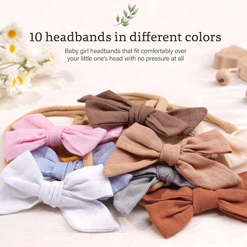 CÉLLOT Baby Girls Headbands 3.5in Hair Bows Cotton Linen Soft Hairbands | Handmade Hair Accessories for Newborn Infant Toddlers Little Girl and Kids | Fabric Baby Bows | Gift for Baby Girls in Kuwait
