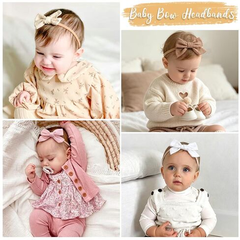 CÉLLOT Baby Girls Headbands 3.5in Hair Bows Cotton Linen Soft Hairbands | Handmade Hair Accessories for Newborn Infant Toddlers Little Girl and Kids | Fabric Baby Bows | Gift for Baby Girls in Kuwait