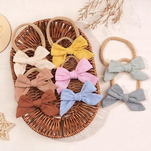 CÉLLOT Baby Girls Headbands 3.5in Hair Bows Cotton Linen Soft Hairbands | Handmade Hair Accessories for Newborn Infant Toddlers Little Girl and Kids | Fabric Baby Bows | Gift for Baby Girls in Kuwait