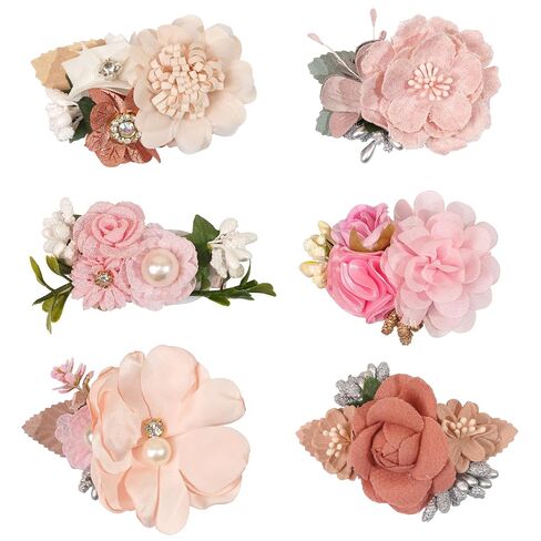 6 PCS Handmade Flower Hair Bows Fully Lined Alligator Hair Clips Faux Pearls Floral Hair Clips Barrettes Hair Accessories for Women Girls Toddlers Kids Children | Pink White Color Hair Clips Barrettes Hair Accessories for Women Girls Toddlers Kids Childre in Kuwait