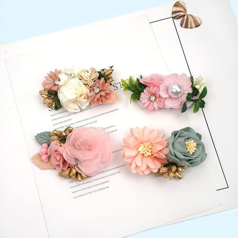 6 PCS Handmade Flower Hair Bows Fully Lined Alligator Hair Clips Faux Pearls Floral Hair Clips Barrettes Hair Accessories for Women Girls Toddlers Kids Children | Pink White Color Hair Clips Barrettes Hair Accessories for Women Girls Toddlers Kids Childre in Kuwait