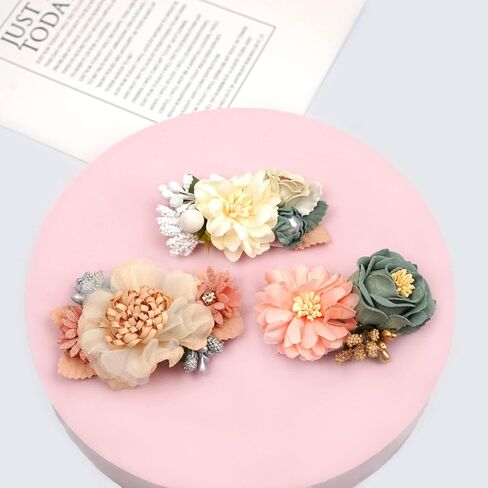 6 PCS Handmade Flower Hair Bows Fully Lined Alligator Hair Clips Faux Pearls Floral Hair Clips Barrettes Hair Accessories for Women Girls Toddlers Kids Children | Pink White Color Hair Clips Barrettes Hair Accessories for Women Girls Toddlers Kids Childre in Kuwait