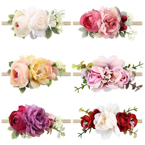 Cinaci 6 Pack Delicate Rose Flower Nylon Headbands Floral Bows Headband in Kuwait