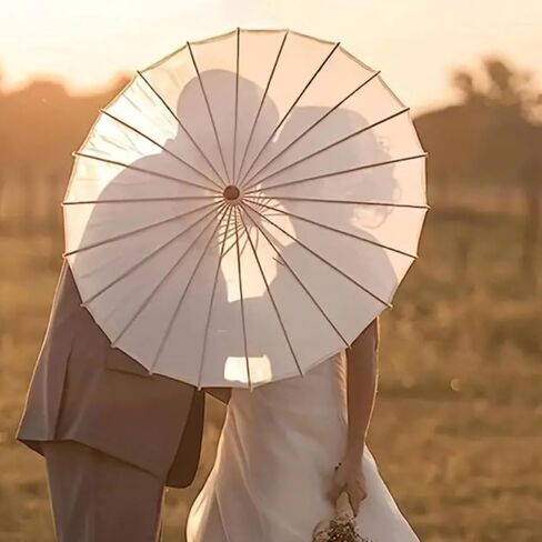 White Paper Parasol Umbrella with Wooden Handle Lightweight Portable Wedding Parasol for Outdoor Gatherings Photography Elegant Design Decorative Wedding Accessory in Kuwait