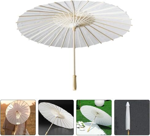 White Paper Parasol Umbrella with Wooden Handle Lightweight Portable Wedding Parasol for Outdoor Gatherings Photography Elegant Design Decorative Wedding Accessory in Kuwait