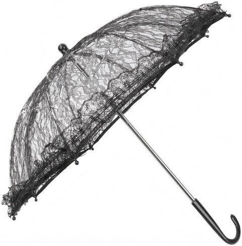 Fancyes Lace Pattern Parasol Vintage Umbrella Bridal Parasol Openwork Canopy Curved Hook Handle Lightweight Construction suitable for weddings photo shoots, Small Hook Handle Lace Umbrella in Kuwait