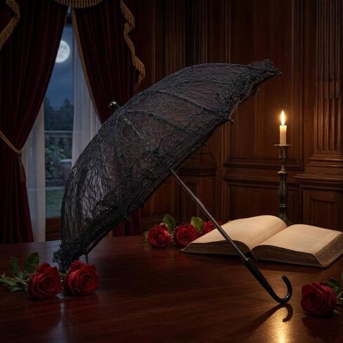 Fancyes Lace Pattern Parasol Vintage Umbrella Bridal Parasol Openwork Canopy Curved Hook Handle Lightweight Construction suitable for weddings photo shoots, Small Hook Handle Lace Umbrella in Kuwait