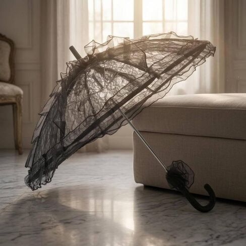 Fancyes Lace Pattern Parasol Vintage Umbrella Bridal Parasol Openwork Canopy Curved Hook Handle Lightweight Construction suitable for weddings photo shoots, Small Hook Handle Lace Umbrella in Kuwait
