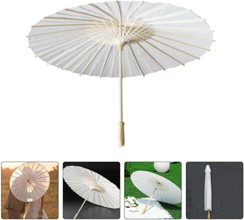 Uonlytech White Paper Umbrella Wedding Parasol with Wooden Handle Lightweight Portable Decorative Umbrella for Outdoor Events and Party Use in Kuwait