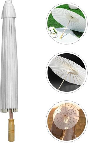 Uonlytech White Paper Umbrella Wedding Parasol with Wooden Handle Lightweight Portable Decorative Umbrella for Outdoor Events and Party Use in Kuwait