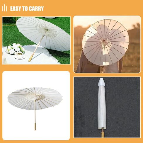 Uonlytech White Paper Umbrella Wedding Parasol with Wooden Handle Lightweight Portable Decorative Umbrella for Outdoor Events and Party Use in Kuwait