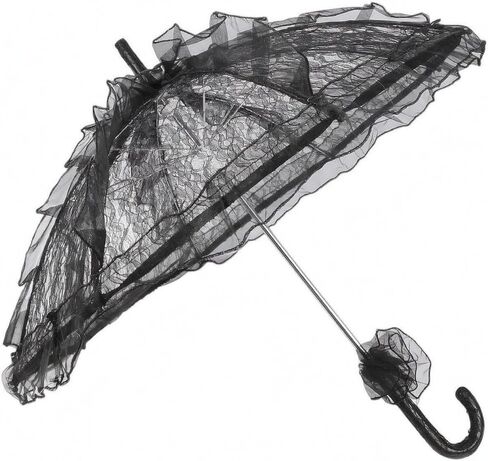 Fancyes Lace Pattern Parasol Vintage Umbrella Bridal Parasol Openwork Canopy Curved Hook Handle Lightweight Construction suitable for weddings photo shoots, Medium Hook Handle Lace Umbrella in Kuwait