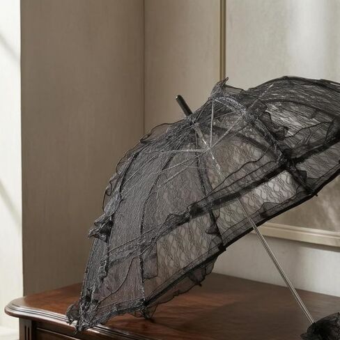Fancyes Lace Pattern Parasol Vintage Umbrella Bridal Parasol Openwork Canopy Curved Hook Handle Lightweight Construction suitable for weddings photo shoots, Medium Hook Handle Lace Umbrella in Kuwait