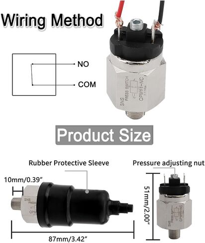 Stainless Steel Adjustable Pneumatic Pressure Control Switch for Pump | 1/8" PT Thread, QPM11-NO, Normally Open Type, Air Adjustable Pressure Switch in Kuwait