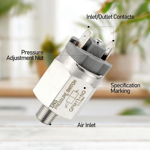 Stainless Steel Adjustable Pneumatic Pressure Control Switch for Pump | 1/8" PT Thread, QPM11-NO, Normally Open Type, Air Adjustable Pressure Switch in Kuwait