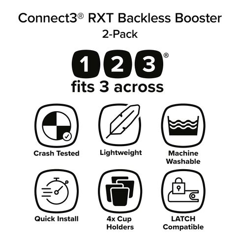 Diono Connect3 RXT Backless Booster, Pack of 2, Slim Fit 3-Across in Many Mid-Sized Sedans and SUVs, for Children from 40-120 lbs., Lightweight with Latch connectors, Blue Razz Ice in Kuwait